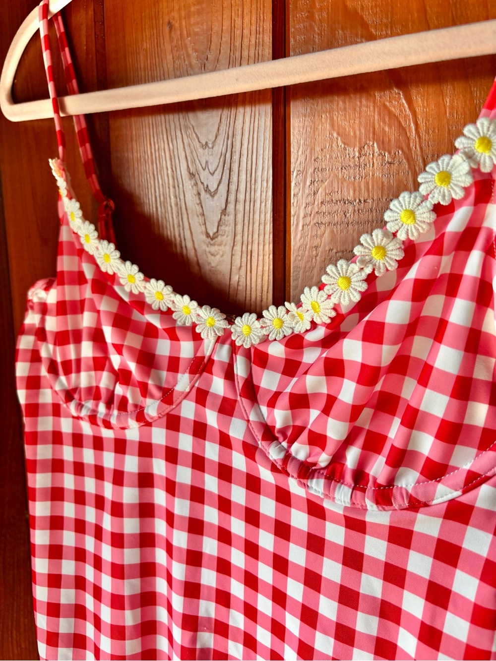 no boundaries red gingham daisy underwire one piece swimsuit cottagecore medium - Picture 4 of 6